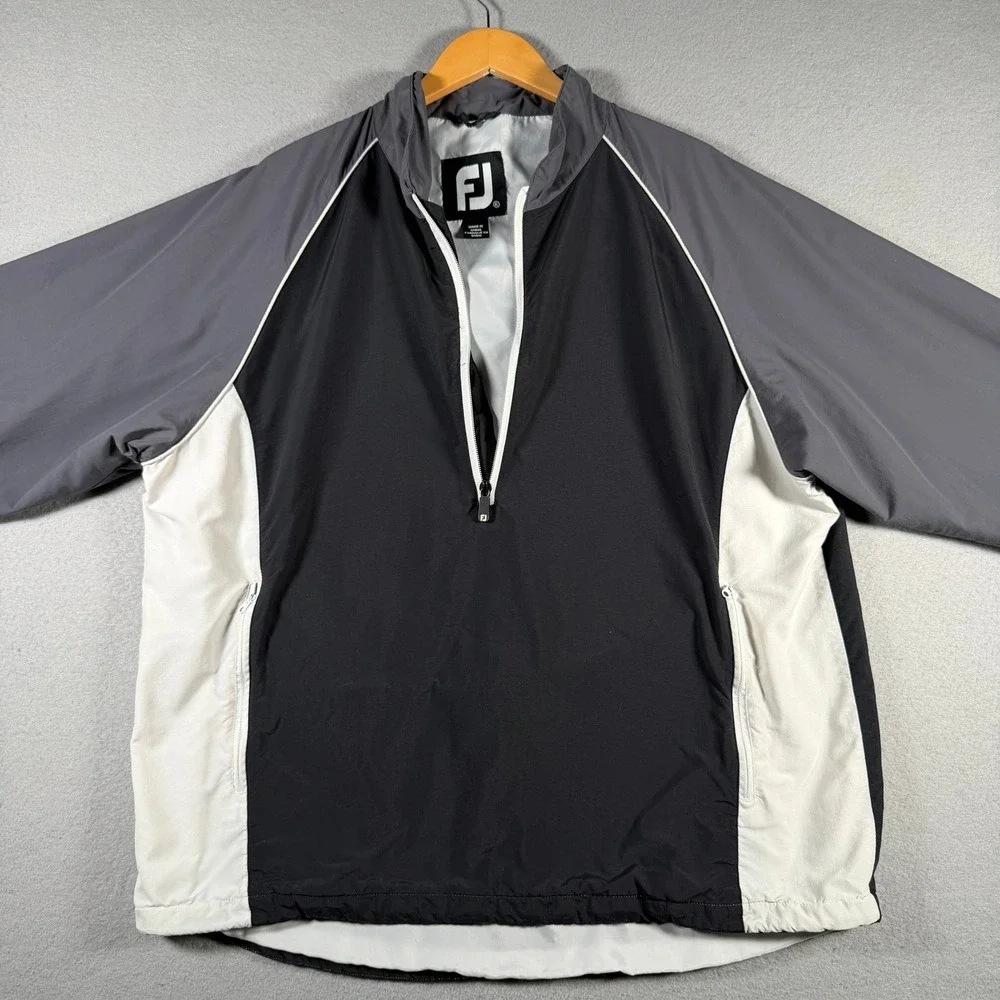 FootJoy Mens XL Half Zip Golf Windbreaker Jacket Black Grey White 1005459